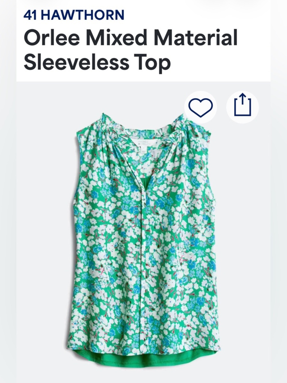 41 Hawthorn Green Floral Mixed-Material Sleeveless Top